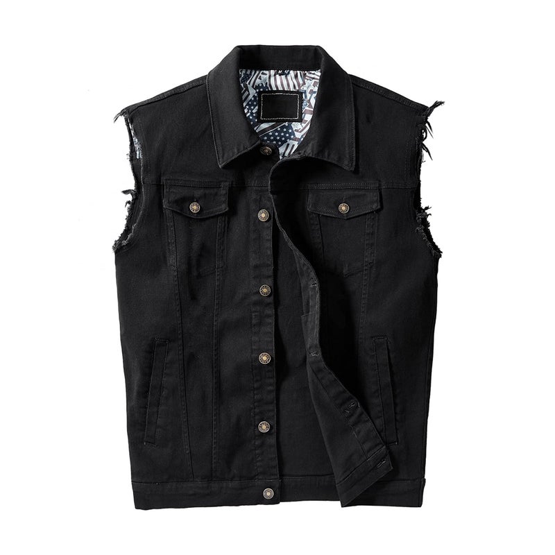 JYG Denim Vest for Men Casual Lapel Trucker Jeans Vests Fashion Vintage Sleeveless Vest (Large, Black) - Image 1